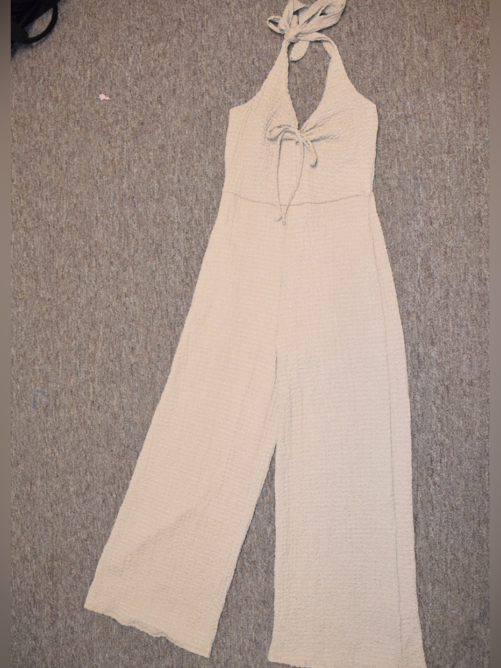 NWT See You Monday Los Angeles Wide Leg Jumpsuit M Beige Textured Tie